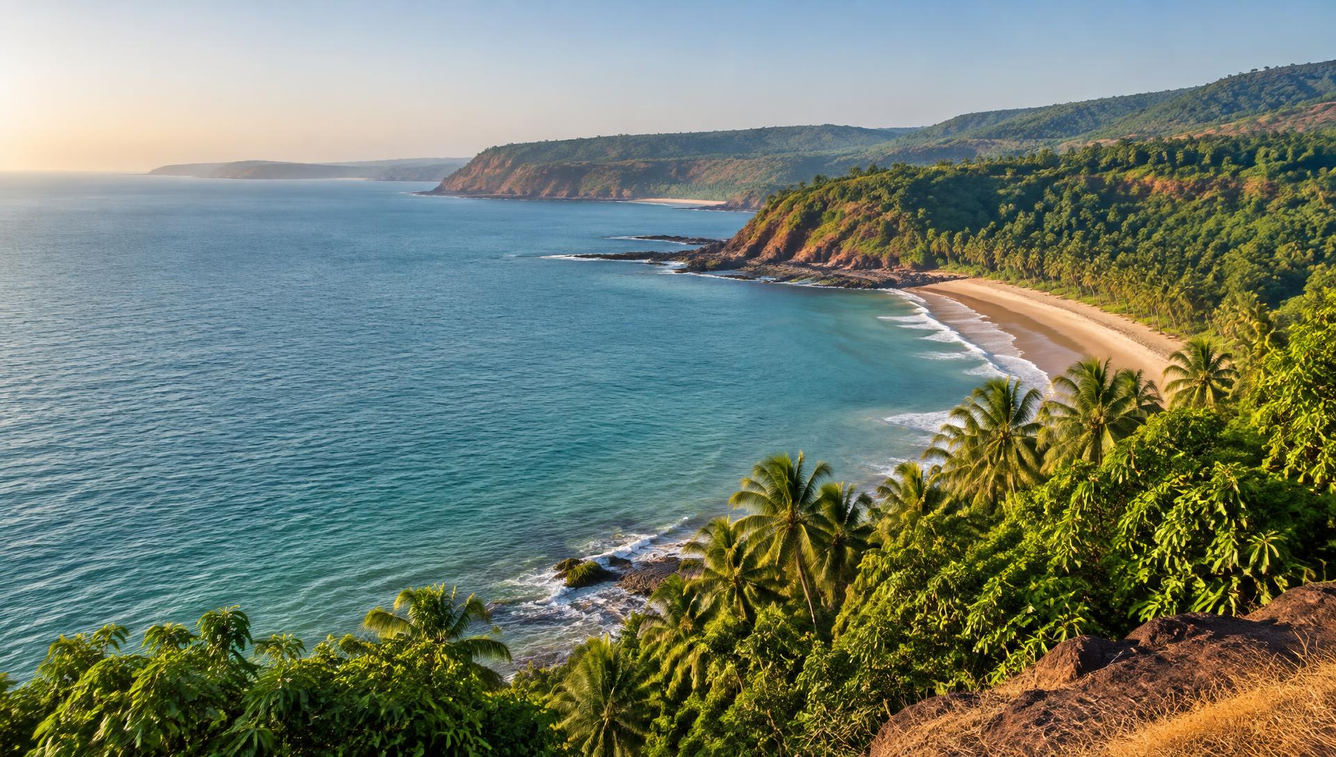 Fresh green Konkan coastline meeting the Arabian Sea